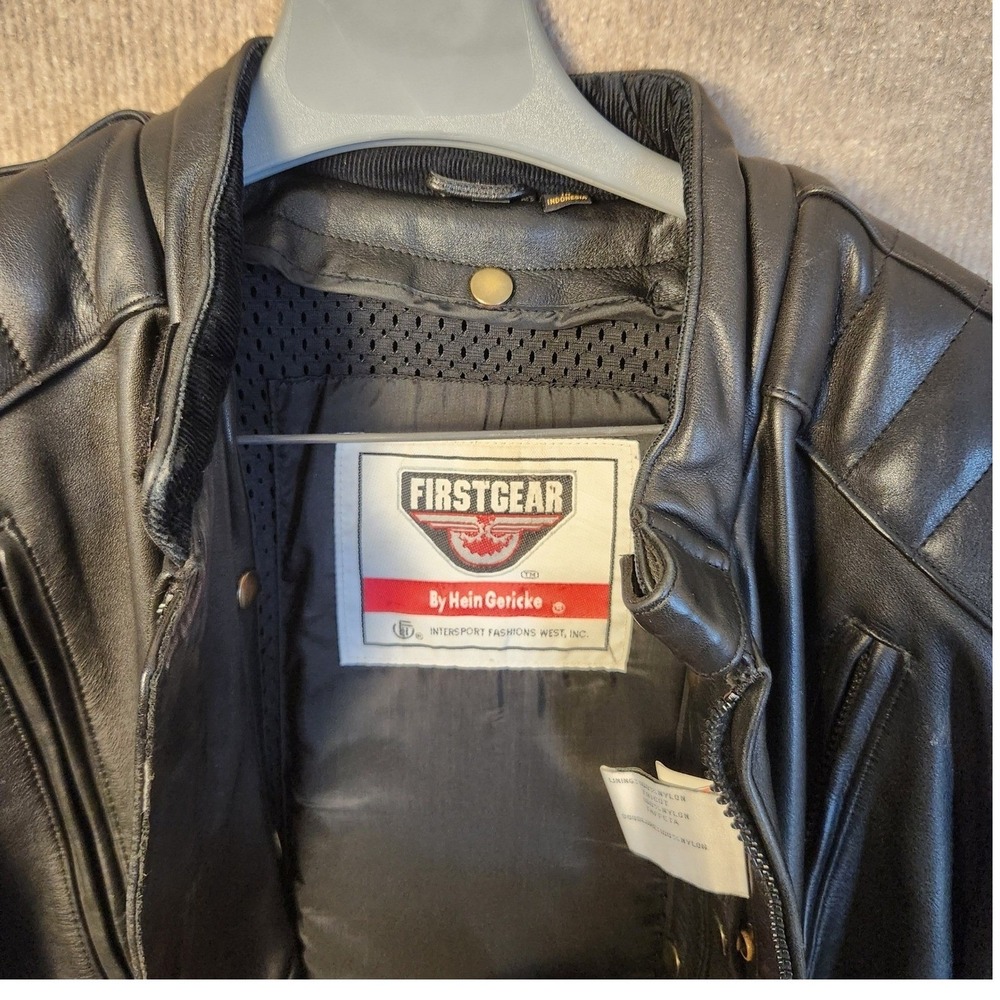 Firstgear Leather Motorcycle Jacket Moto Biker Black Riding‎